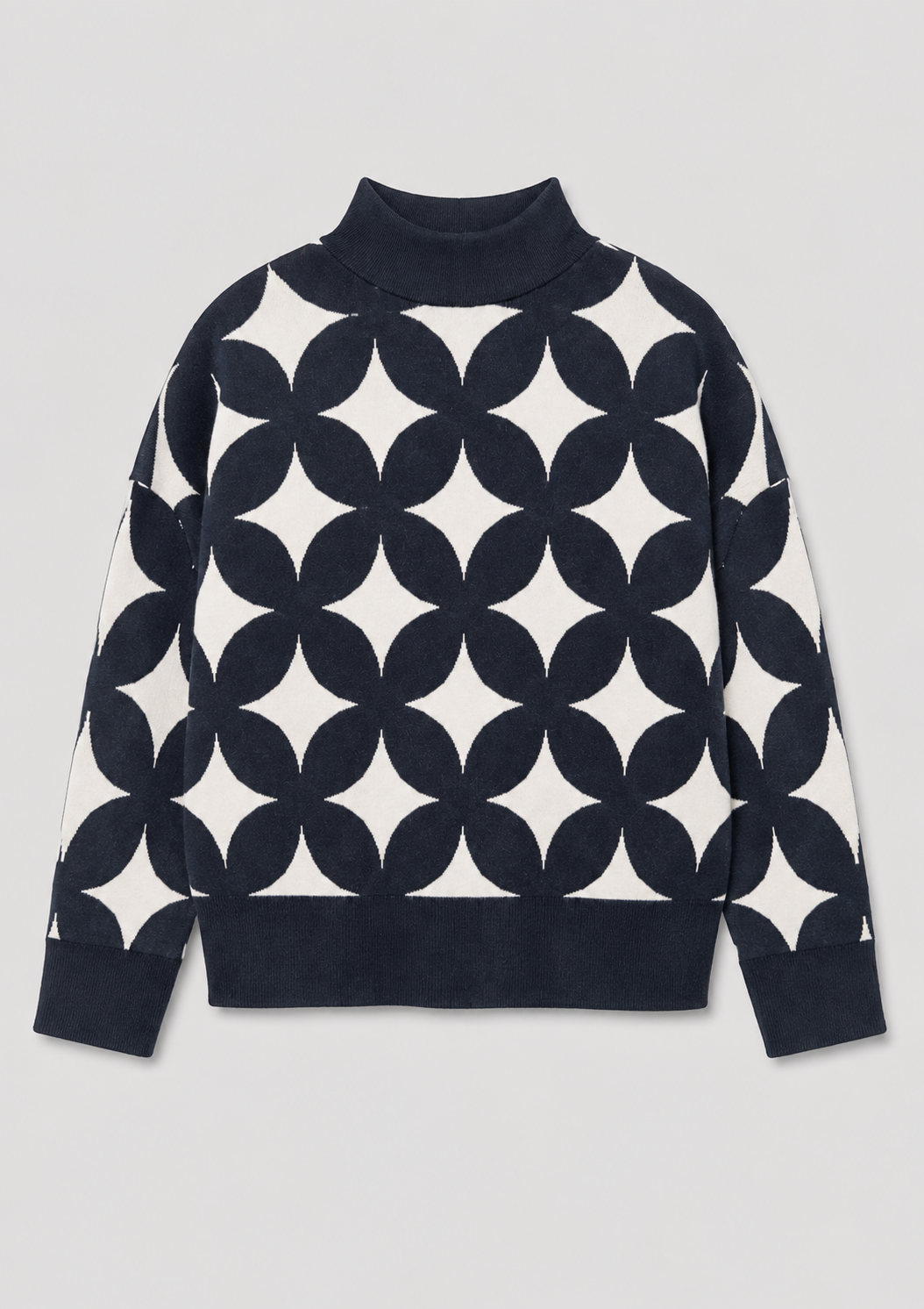 Geometric Floral Jacquard Sweater_Front