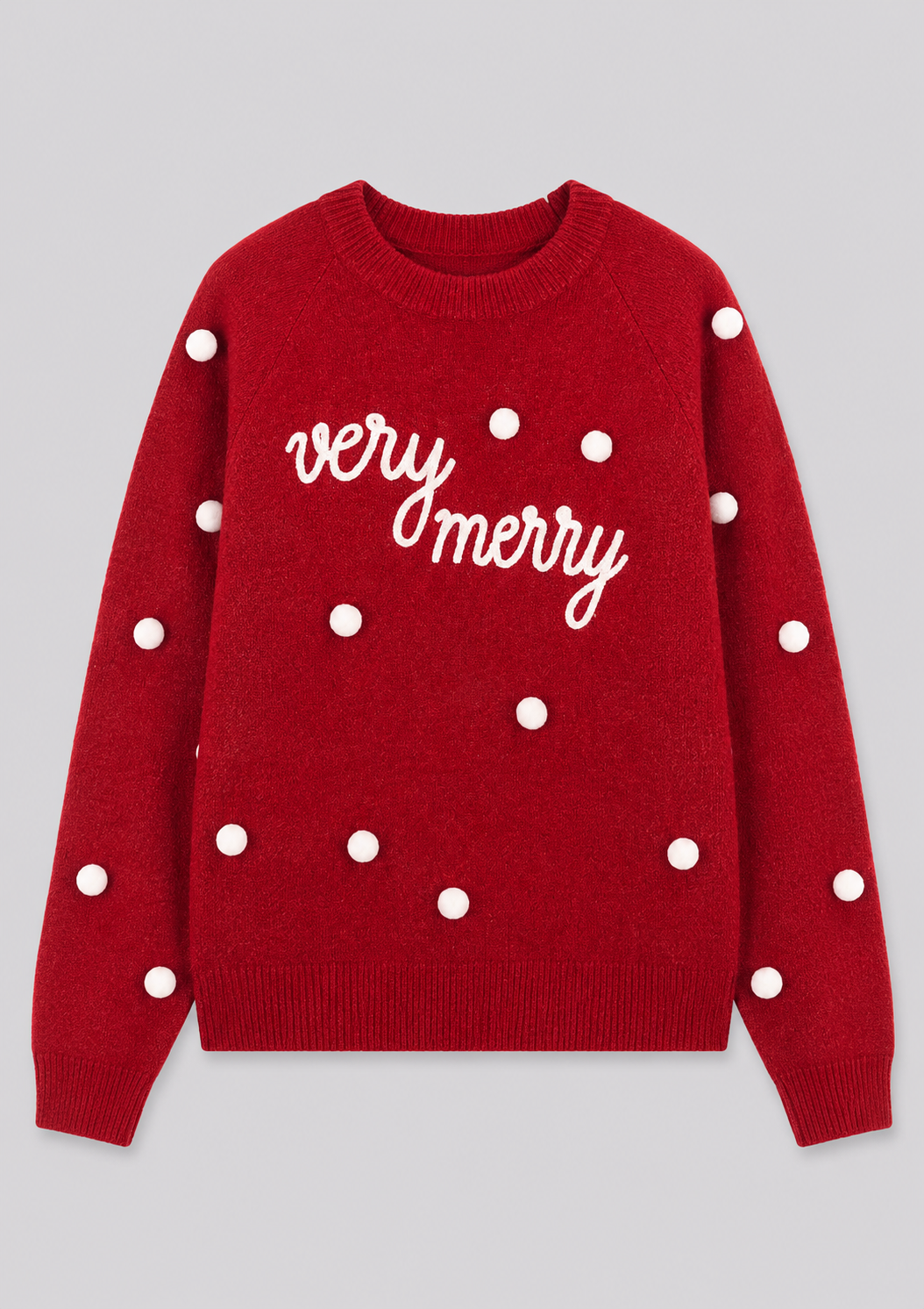 "Very Merry" Pom-Pom Graphic Sweater_Front