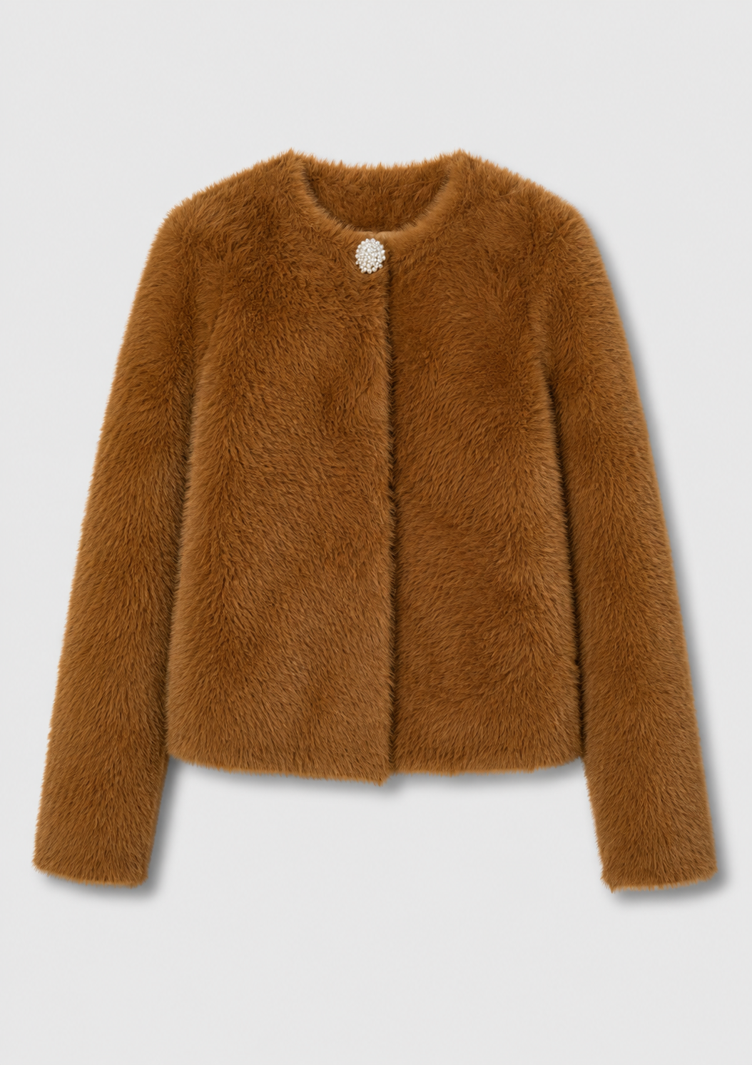 Faux Fur Pearl-Button Cardigan Jacket_Front