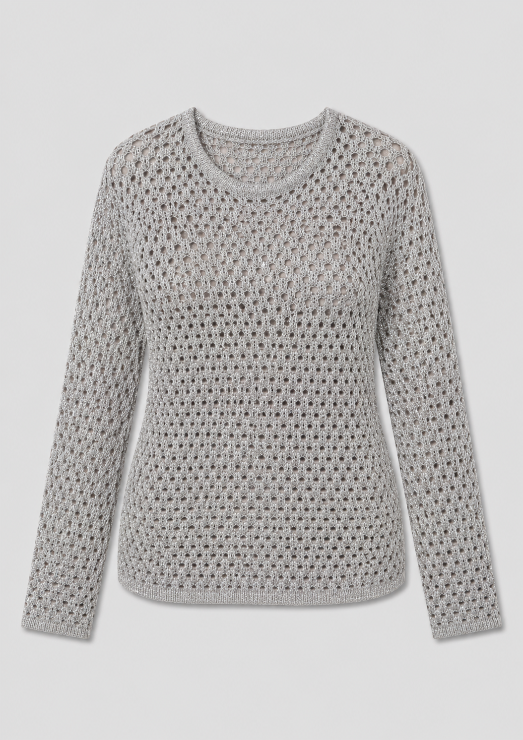 Metallic Open-Knit Mesh Sweater_Front